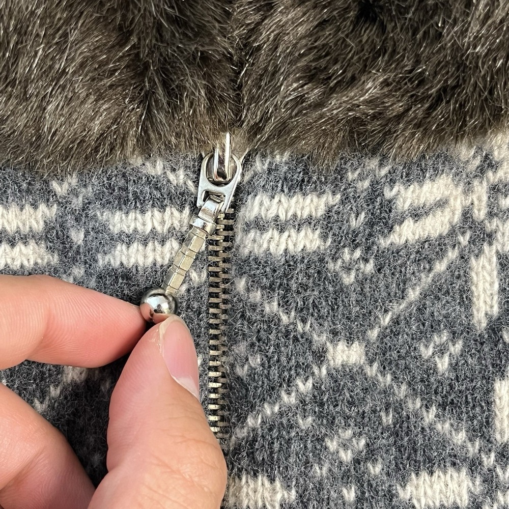 VTG Maurices Womens M Nordic Fair Isle Lambswool Blend Zip Cardigan Fur Collar - Picture 6 of 15